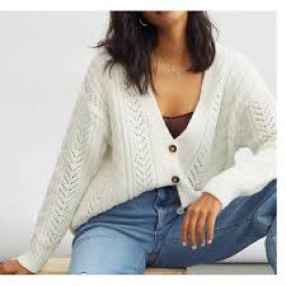 Anthropologie Cream Button-Up Cardigan